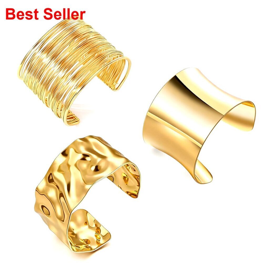 Iron Chunky Cuff Bracelets Set Minimalist Statement Bangle Arm Cuff
